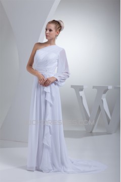 A-Line One Sleeve Chiffon Sweep Train Wedding Dresses 2030109