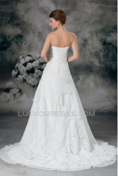 A-Line Strapless Chiffon Satin Sleeveless Beaded Wedding Dresses 2031092