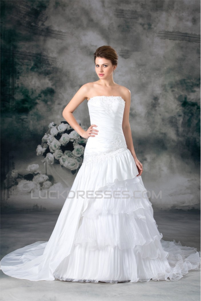 A-Line Strapless Organza Taffeta Sleeveless Best Wedding Dresses 2031093