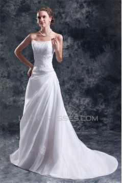 A-Line Strapless Satin Organza Sleeveless New Arrival Wedding Dresses 2031094