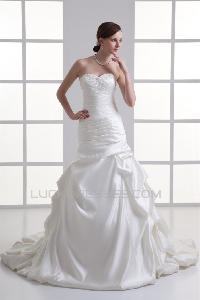 A-Line Sweetheart Satin Sleeveless Wedding Dresses 2031096