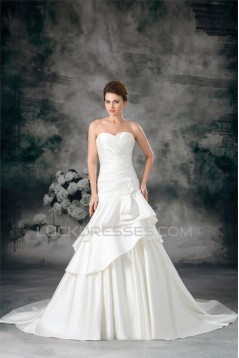 A-Line Sweetheart Satin Sleeveless Embellished Wedding Dresses 2031097