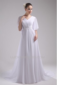 A-Line Chiffon V-Neck Half Elbow Sleeve Wedding Dresses 2030110