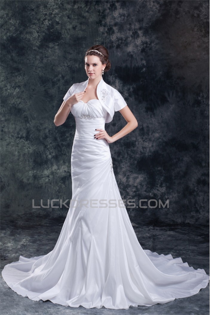 Amazing A-Line Sweetheart Taffeta Beaded Wedding Dresses with A Short Sleeve Jacket 2031104