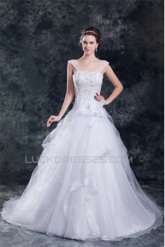 Amazing Satin Organza A-Line Straps Embellished Wedding Dresses 2031110