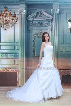 attractive Sleeveless Satin Straps A-Line Most Beautiful Wedding Dresses 2031121