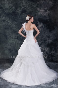 Ball Gown Satin Organza One-Shoulder Sleeveless Sweet Wedding Dresses 2031123