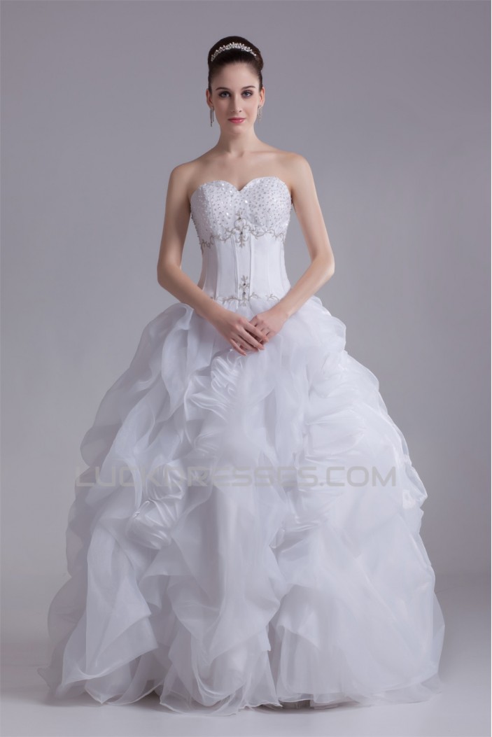 Ball Gown Sleeveless Satin Organza Sweetheart Beaded Wedding Dresses 2031124