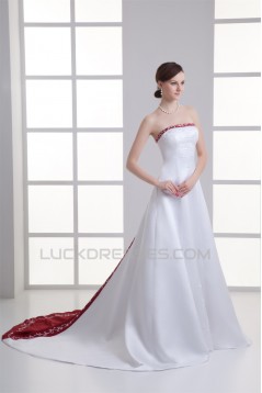 Charming Satin A-Line Sleeveless Strapless Embellished Wedding Dresses 2031147