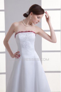 Charming Satin A-Line Sleeveless Strapless Embellished Wedding Dresses 2031147