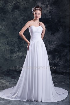 Chiffon Satin Sleeveless Sweetheart A-Line Best Wedding Dresses 2031155