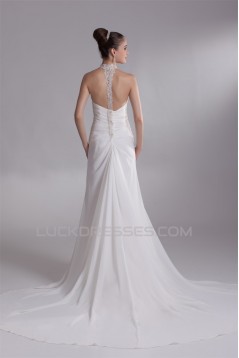 Chiffon Satin Straps Sheath/Column Sleeveless Beautiful Wedding Dresses 2031158