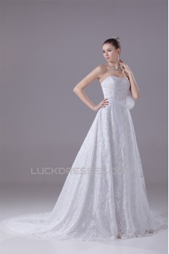 A-Line Sweetheart Beaded Lace Court Train Wedding Dresses 2030116