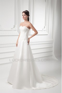 Sleeveless Satin Sweetheart A-Line Sweet Lace Wedding Dresses 2031163