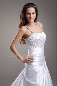 Elastic Woven Satin Sleeveless A-Line Spaghetti Straps Beaded Wedding Dresses 2031165