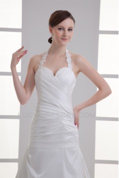 Elegant Taffeta A-Line Sleeveless Halter Wedding Dresses 2031176