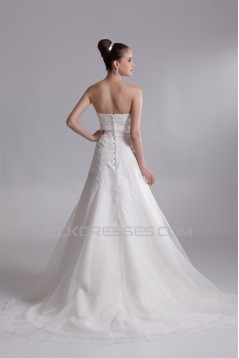 Fantastic Sleeveless Satin Organza A-Line Strapless Wedding Dresses 2031183