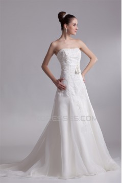 Fantastic Sleeveless Satin Organza A-Line Strapless Wedding Dresses 2031183