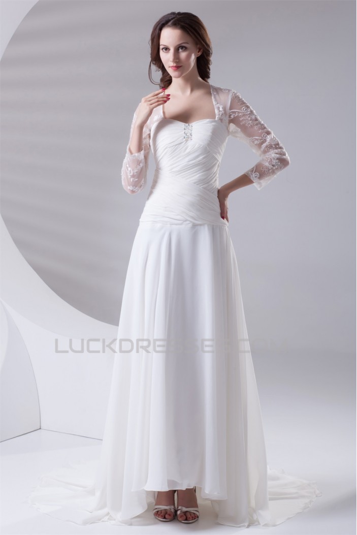 Fantastic Sweetheart A-Line Chiffon Lace 3/4 Length Sleeve Wedding Dresses 2031185