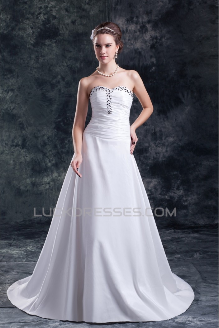 Fantastic Taffeta Sweetheart A-Line Sleeveless Beaded Wedding Dresses 2031187