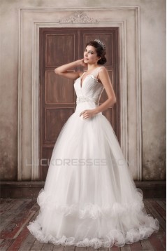 Fantastic V-Neck Princess Satin Fine Netting Wedding Dresses 2031188