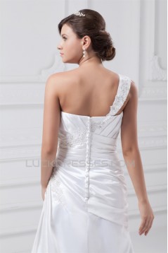 Fashionable Sleeveless One-Shoulder Satin A-Line Best Wedding Dresses 2031195