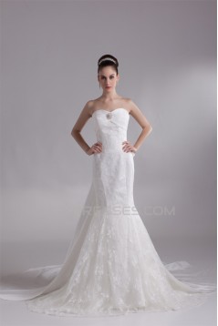 Trumpet/Mermaid Satin Lace Taffeta Sweetheart Sleeveless Wedding Dresses 2031205