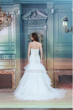 Satin Organza Short Sleeve Mermaid/Trumpet Wedding Dresses 2031206