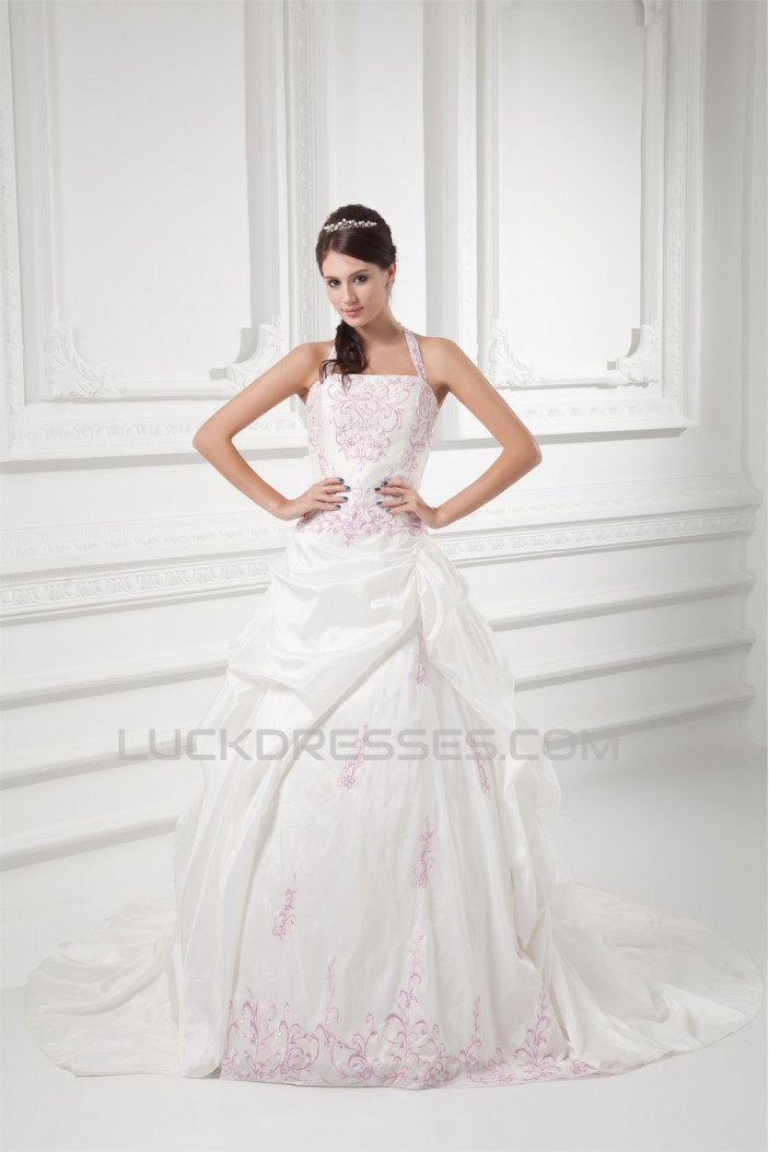 Sleeveless Halter Taffeta Ball Gown Wedding Dresses 2031207