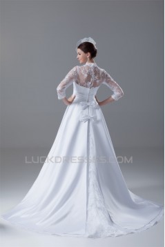 Great Long Sleeve High-Neck Satin Lace A-Line Wedding Dresses 2031214