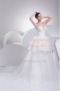 Elegant Satin Organza Fine Netting A-Line Beaded Lace Wedding Dresses 2030122