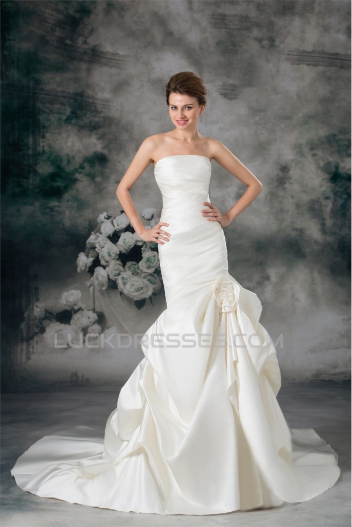 Mermaid/Trumpet Satin Strapless Sleeveless New Arrival Wedding Dresses 2031233
