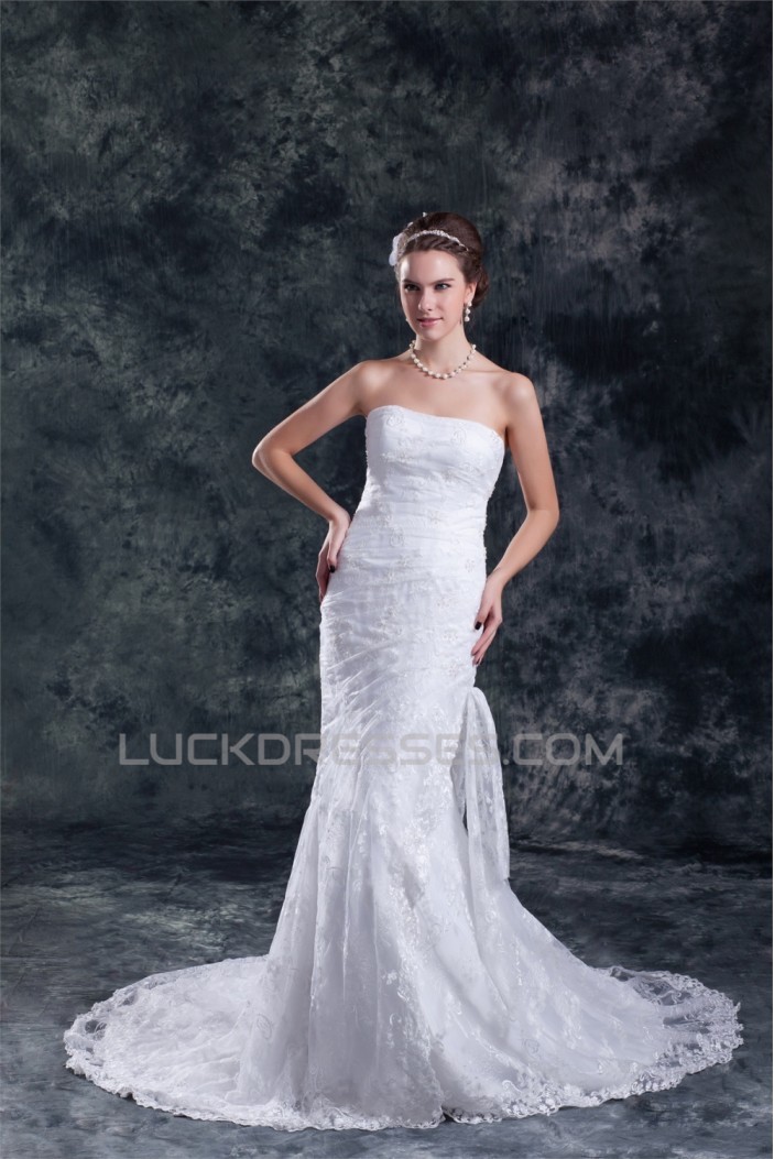 Mermaid/Trumpet Strapless Satin Lace Sleeveless New Arrival Wedding Dresses 2031240