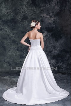 New Arrival Satin A-Line Sleeveless Sweetheart Wedding Dresses 2031246