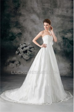 New Arrival Satin Lace Sweetheart A-Line Sleeveless Wedding Dresses 2031248