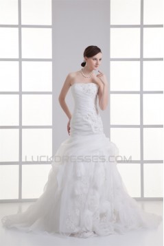 New Arrival Sleeveless Satin Organza A-Line Strapless Wedding Dresses 2031250