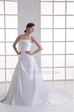 New Arrival Sleeveless Strapless Satin A-Line Wedding Dresses 2031251