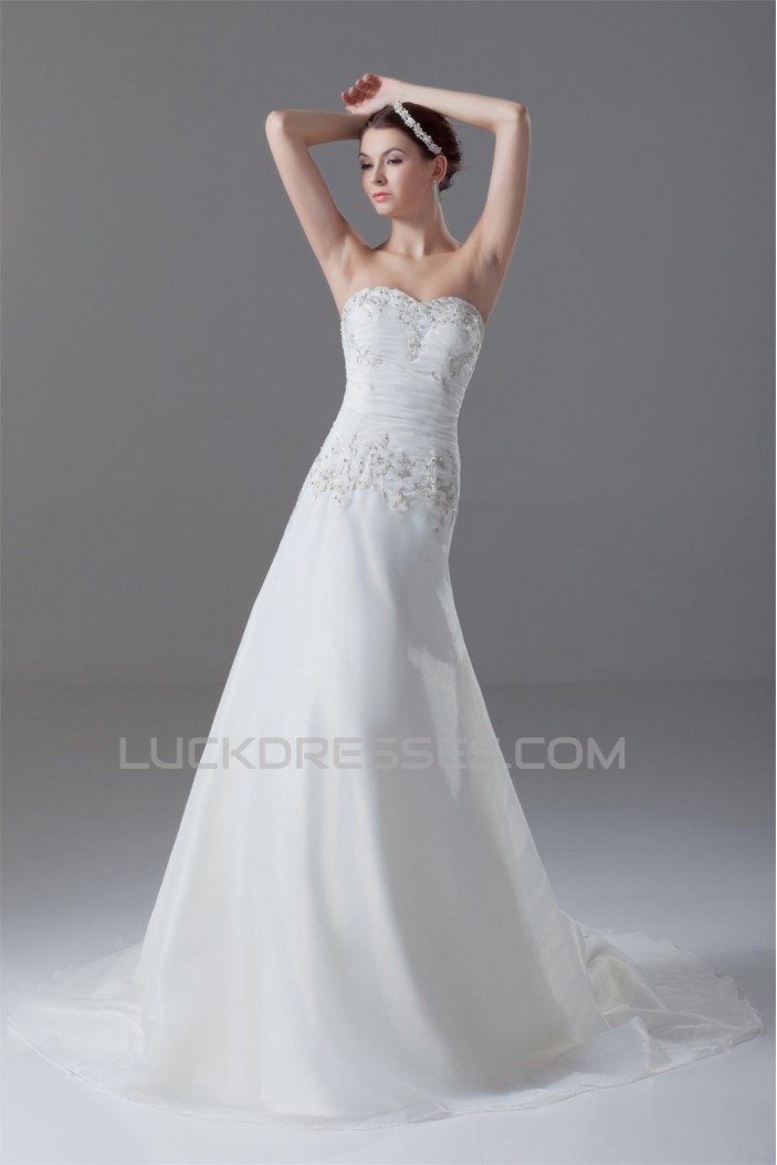 New Style Sleeveless A-Line Satin Organza Sweetheart Wedding Dresses 2031259