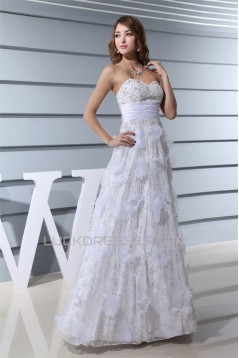 Elegant A-Line Sleeveless Satin Lace Sweetheart Wedding Dresses 2030126