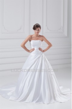 New Style Strapless Sleeveless Satin A-Line New Arrival Wedding Dresses 2031260