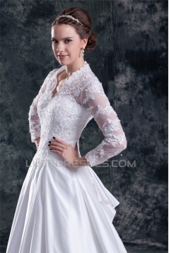 Satin Lace A-Line 3/4 Length Sleeve V-Neck Embellished Wedding Dresses 2031266