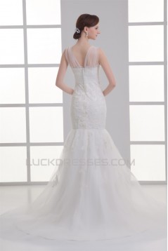 Satin Fine Netting Mermaid/Trumpet V-Neck Most Beautiful Wedding Dresses 2031271
