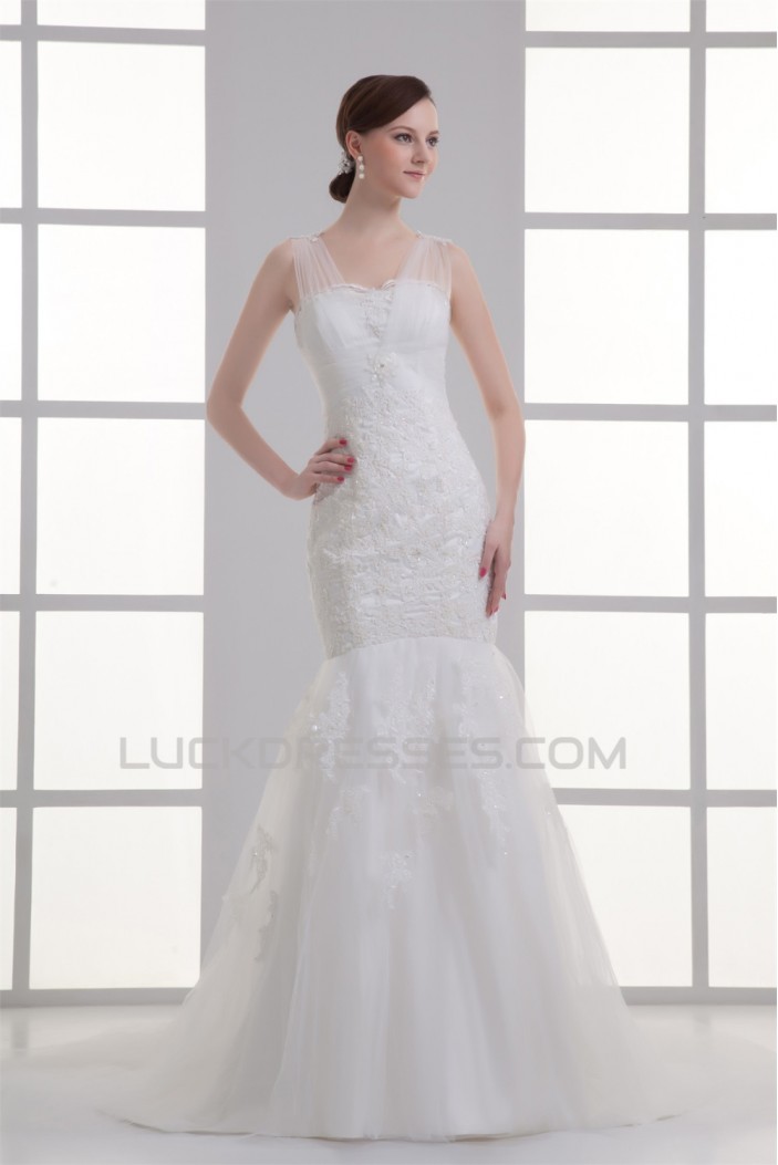 Satin Fine Netting Mermaid/Trumpet V-Neck Most Beautiful Wedding Dresses 2031271