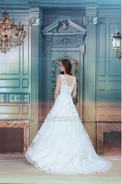 Satin Lace Organza A-Line Sleeveless High-Neck Sweet Wedding Dresses 2031279