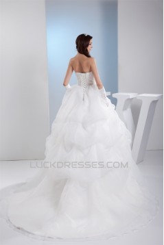 Ball Gown Strapless Chapel Train Lace Wedding Dresses 2030128