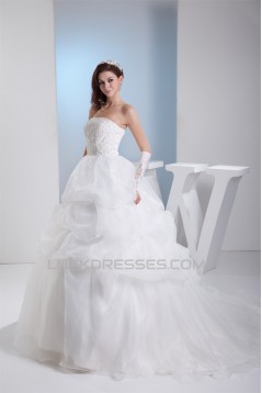 Ball Gown Strapless Chapel Train Lace Wedding Dresses 2030128