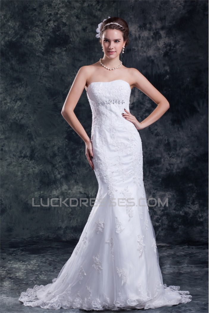 Satin Net Sweetheart Mermaid/Trumpet Sleeveless Wedding Dresses 2031283