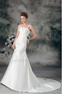 Satin One-Shoulder Mermaid/Trumpet Sleeveless Wedding Dresses 2031287