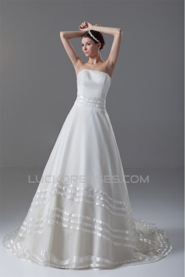 Satin Organza Sleeveless A-Line Strapless Best Wedding Dresses 2031291