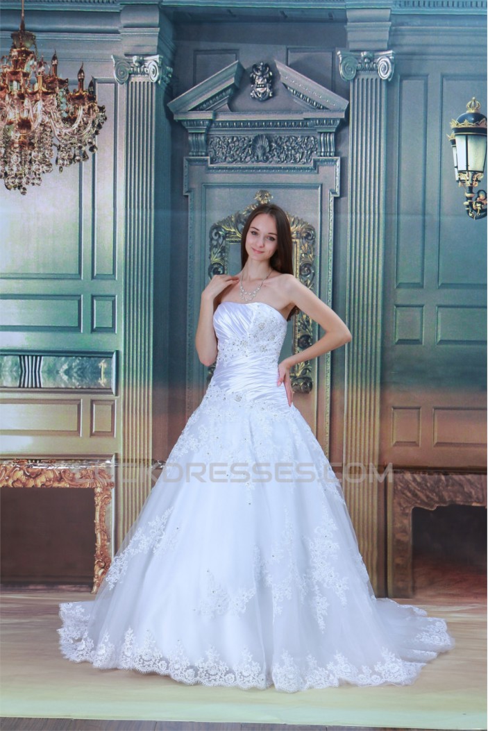 Satin Organza Sleeveless A-Line Strapless New Arrival Wedding Dresses 2031292